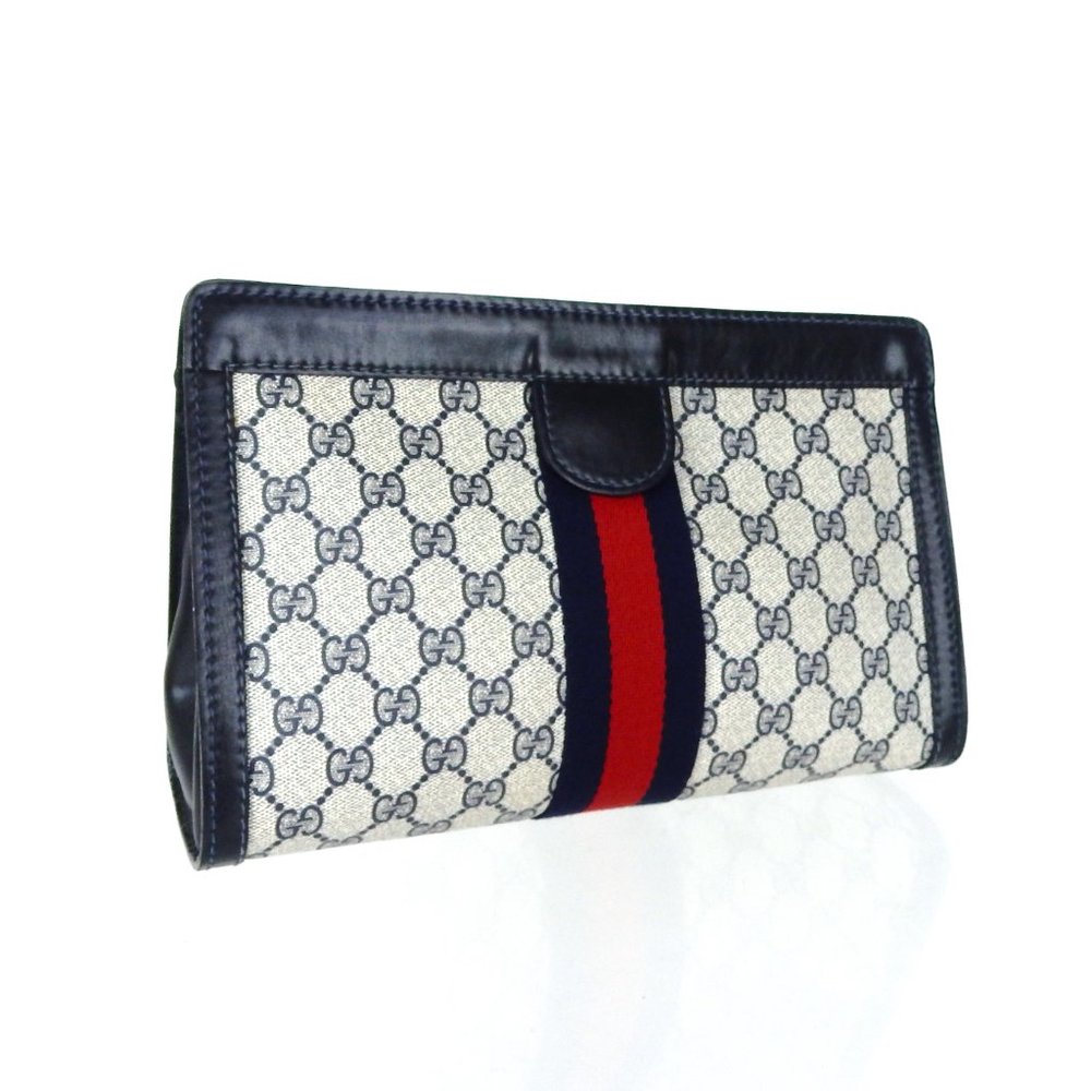 Vintage GUCCI Supreme Web GG Monogram Canvas Leather Travel Toiletry Bag